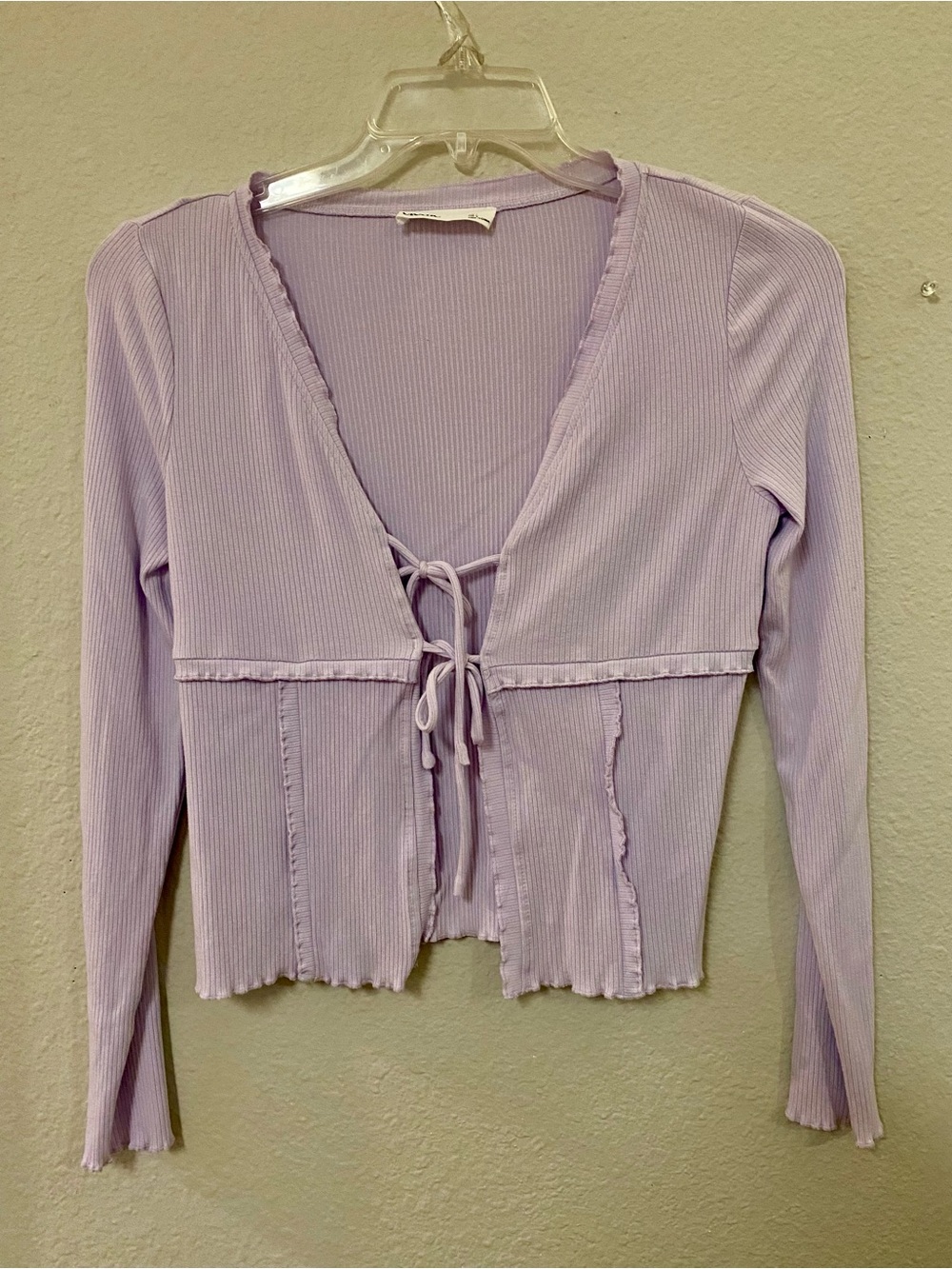Elodie Tie-Front Ribbed Long-Sleeve Top In Lilac - Sizes L - EUC!